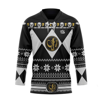 3D Black MIGHTY MORPHIN Power Ranger Ugly Custom Hockey Jersey - Taxza Sports