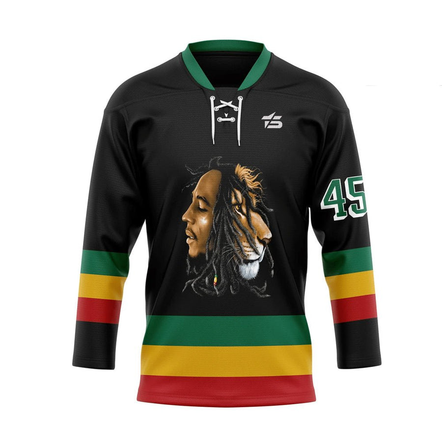 3D Bob Marley Iron Lion 45 Custom Name Hockey Jersey - Taxza Sports
