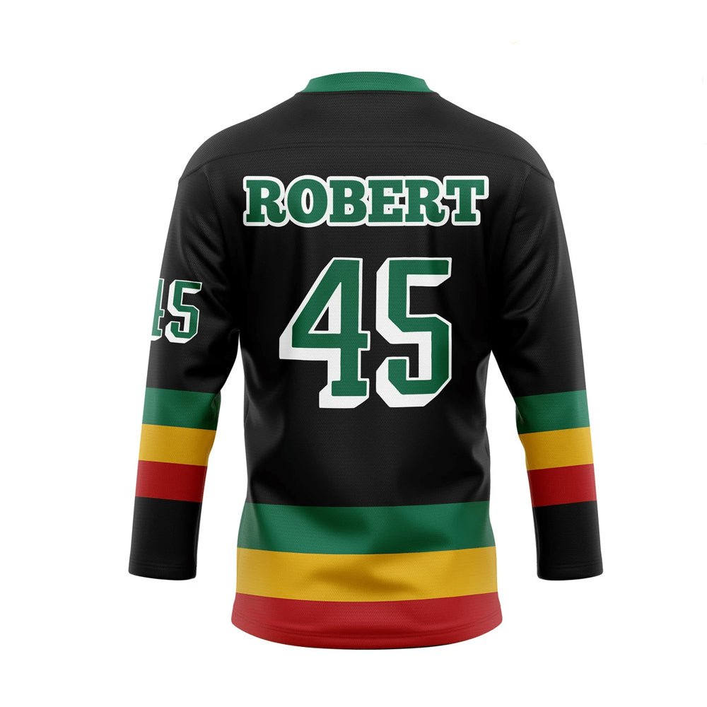 3D Bob Marley Iron Lion 45 Custom Name Hockey Jersey - Taxza Sports
