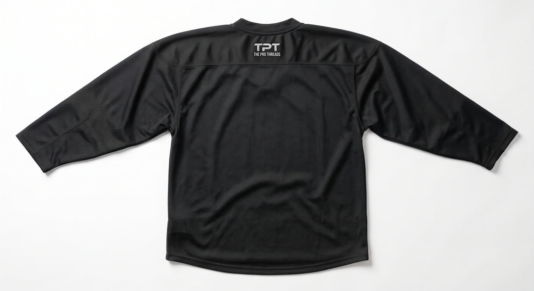 Black hockey practice jersey back with The Pro Threads branding