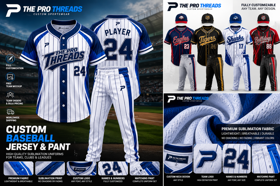 Custom baseball team uniforms in multiple colors by The Pro Threads
