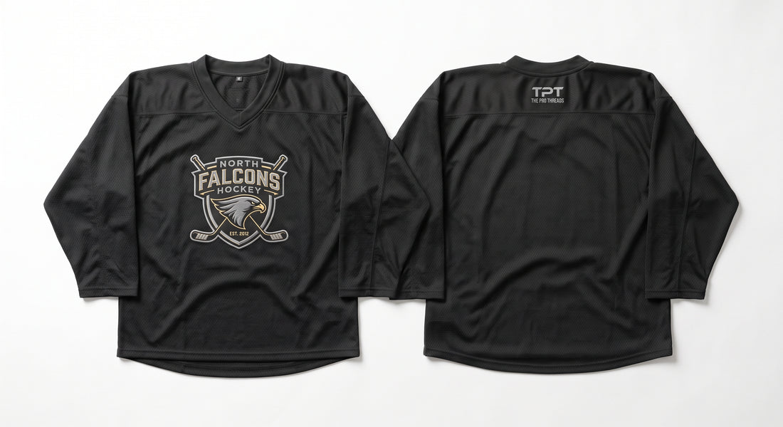 Custom black hockey practice jerseys with team logo