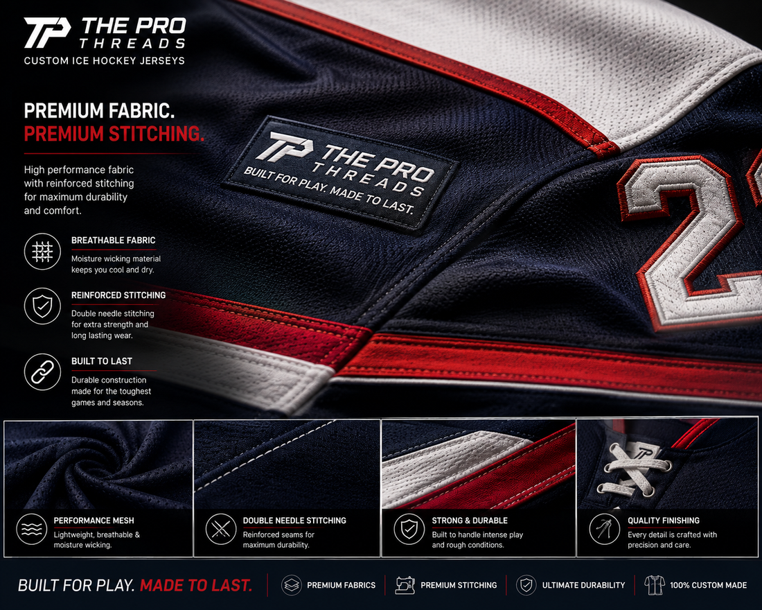 Custom embroidered hockey jersey team logo detail