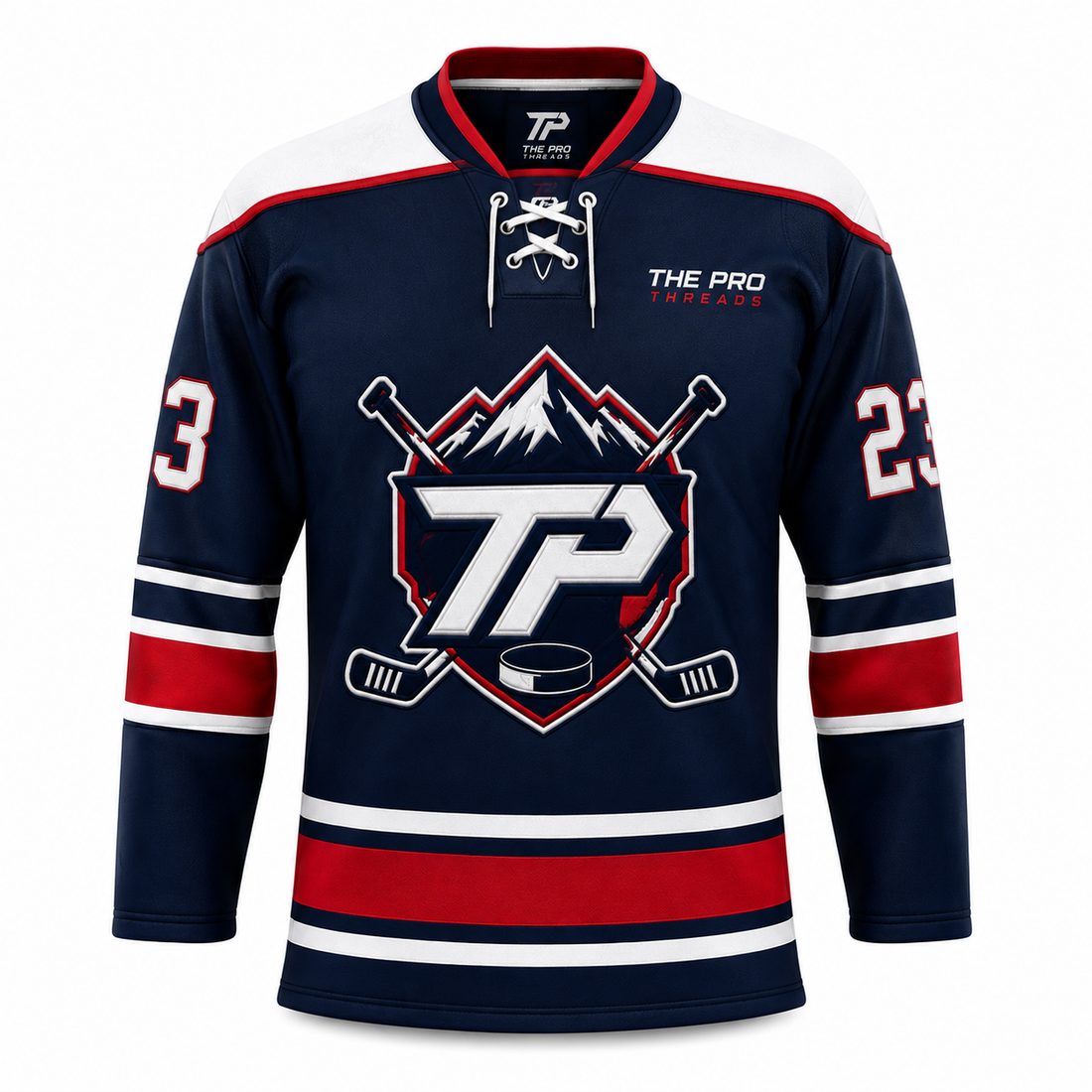 Custom embroidered ice hockey jersey with tackle twill