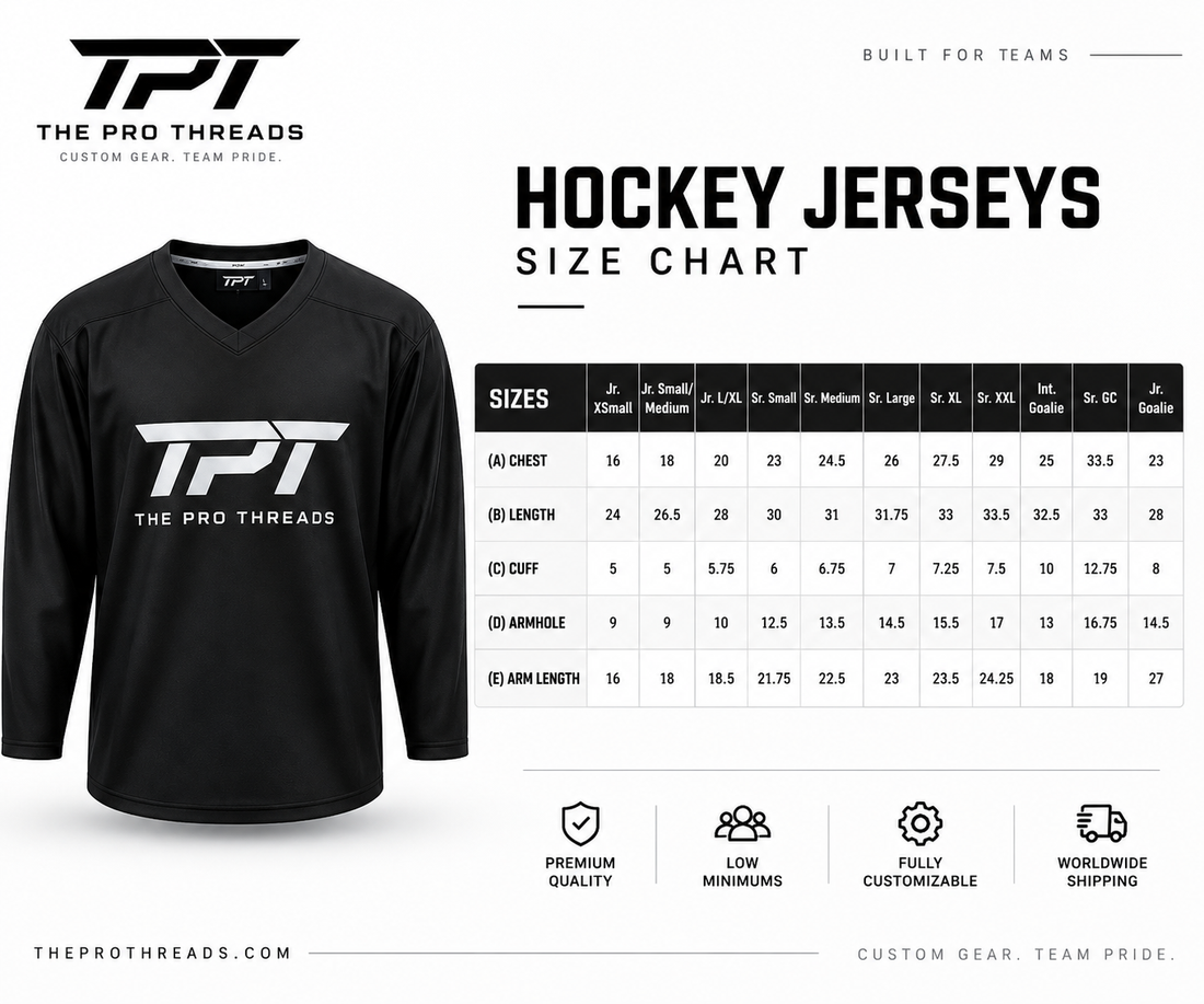 Custom hockey practice jersey size chart