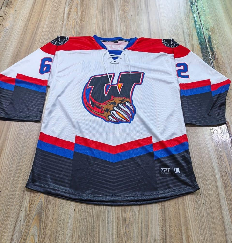 Custom sublimated hockey jersey front and back with personalized team design