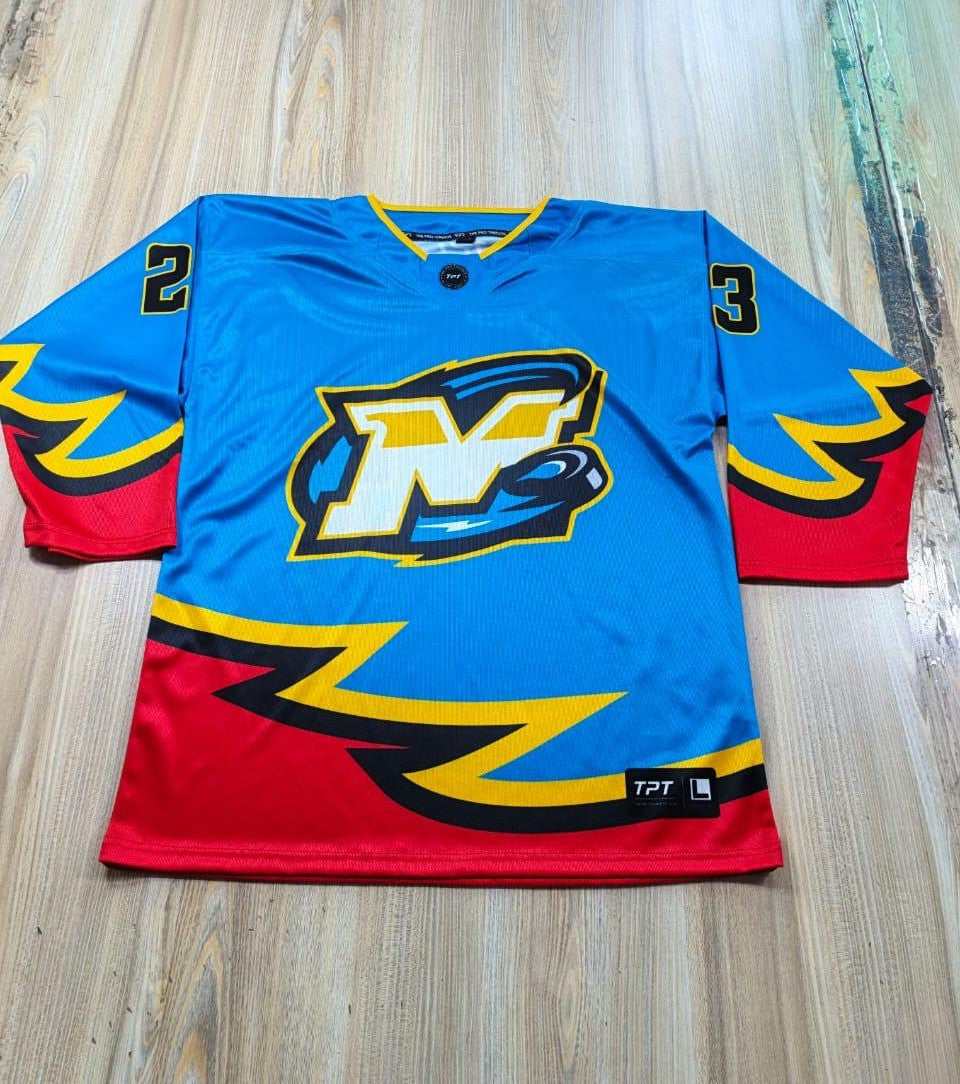Custom sublimated hockey jersey front and back with personalized team design