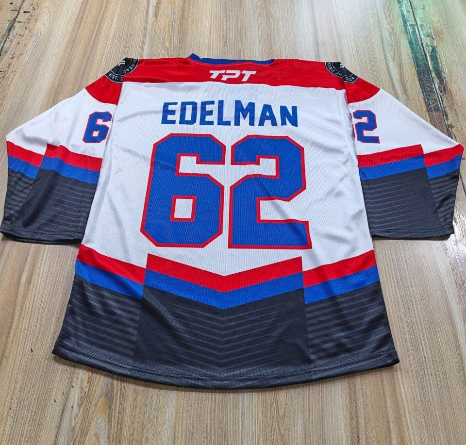 Custom sublimated hockey jersey front and back with personalized team design