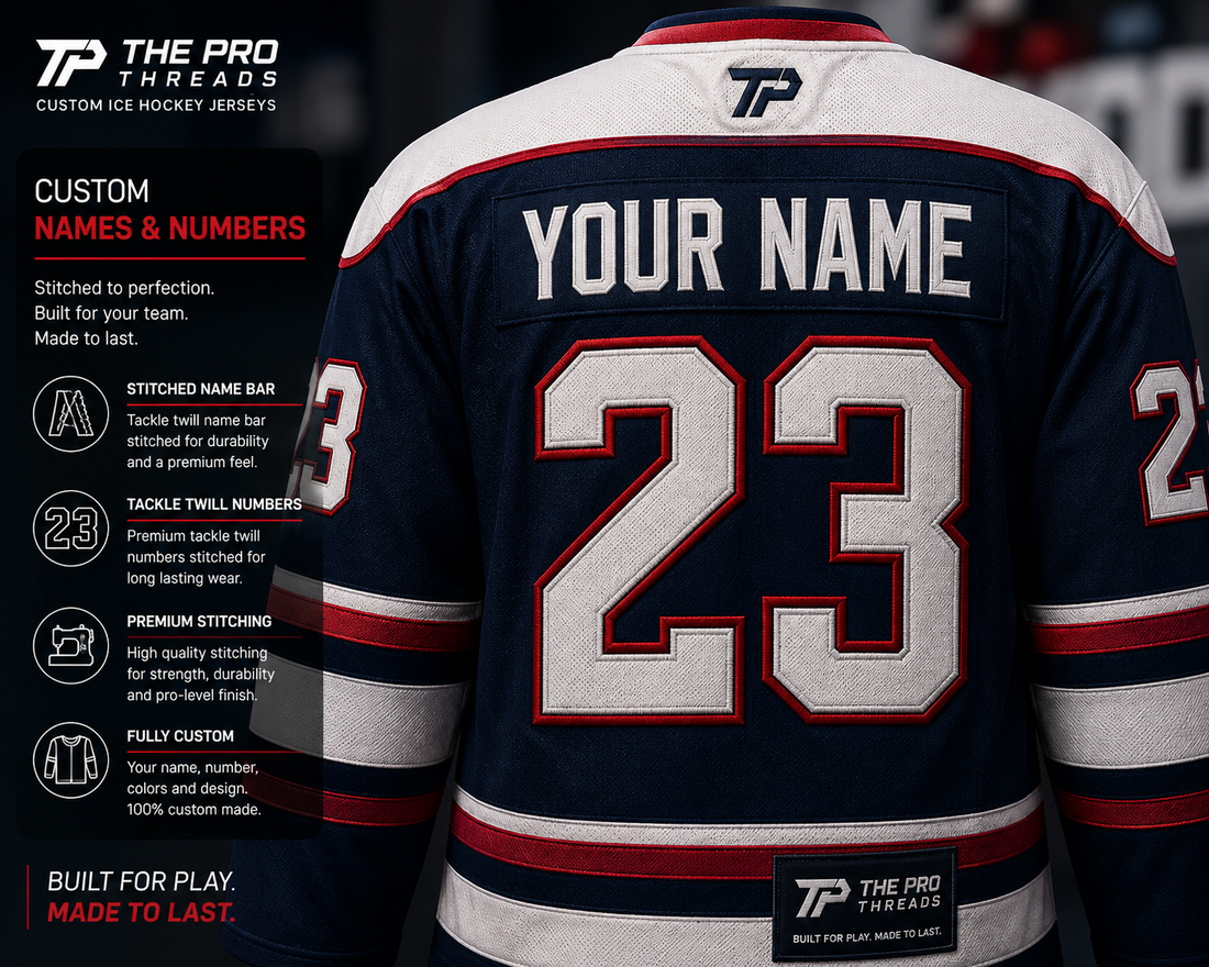 Premium embroidered ice hockey jersey fabric and stitching