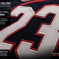 Tackle twill hockey jersey stitched number detail
