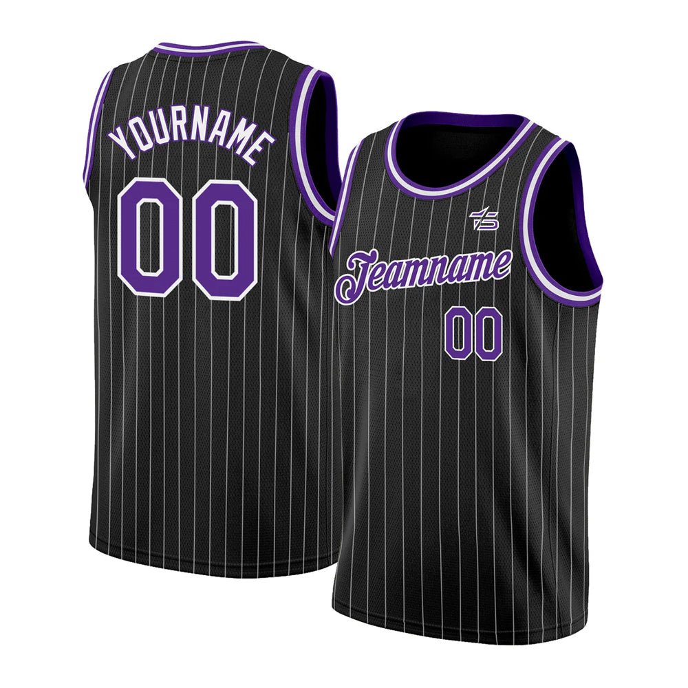Custom Black White Pinstripe Purple - White Authentic Basketball Jersey - Taxza Sports