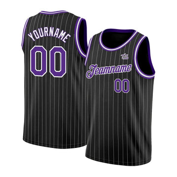 Custom Black White Pinstripe Purple - White Authentic Basketball Jersey - Taxza Sports