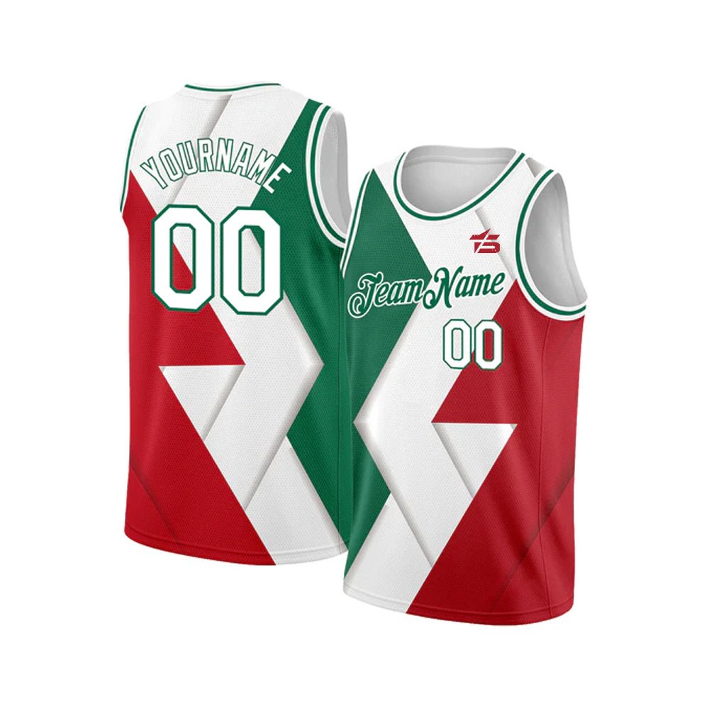 Custom Kelly Green White - Red 3D Mexico Authentic Basketball Jersey - Taxza Sports