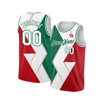 Custom Kelly Green White - Red 3D Mexico Authentic Basketball Jersey - Taxza Sports