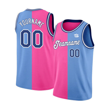 Custom Light Blue Royal - Pink Authentic Split Fashion Basketball Jersey - Taxza Sports