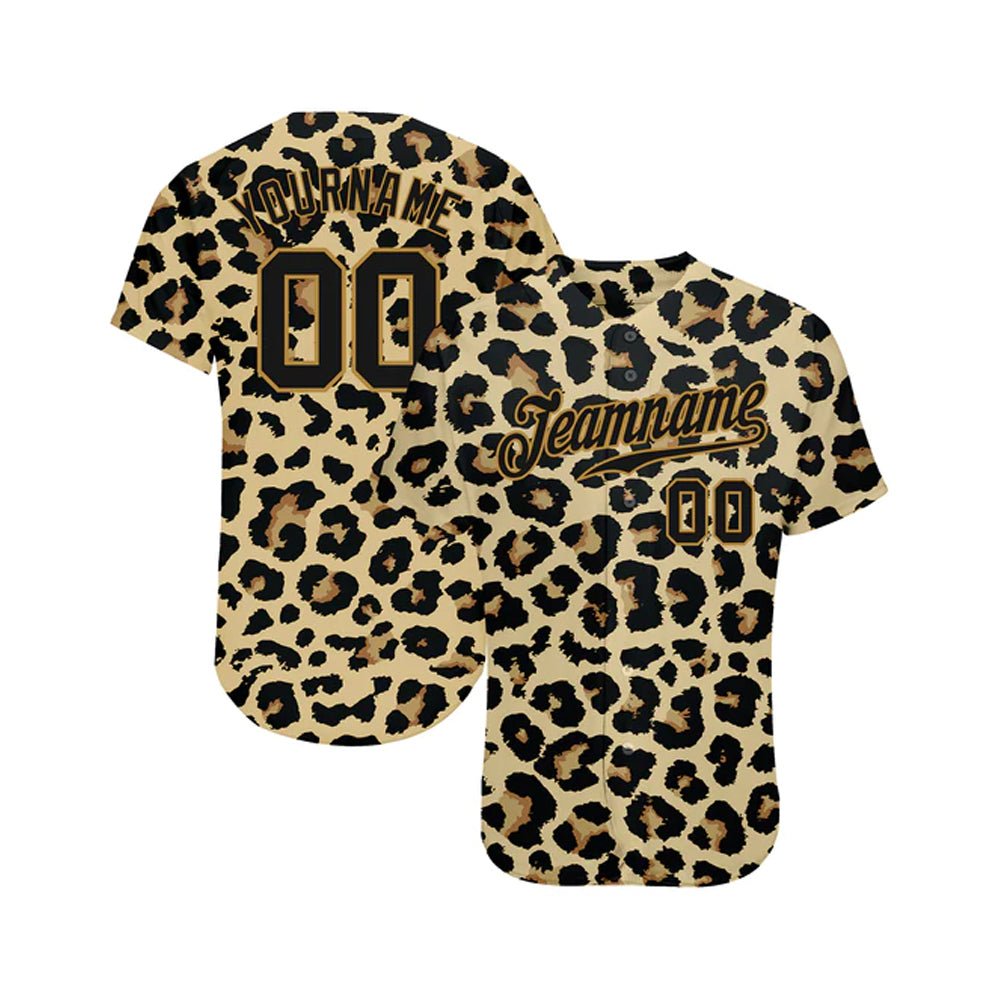 Custom Old Gold Black - Old Gold 3D Pattern Design Leopard Authentic Baseball Jersey - Taxza Sports