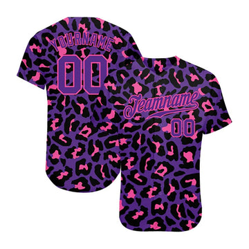 Custom Purple Purple - Pink 3D Pattern Design Leopard Authentic Baseball Jersey - Taxza Sports