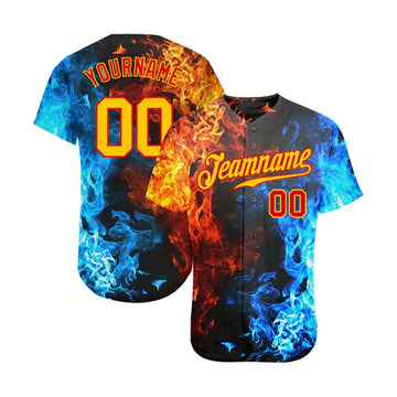 Custom Red Gold 3D Pattern Design Flame Authentic Baseball Jersey - Taxza Sports