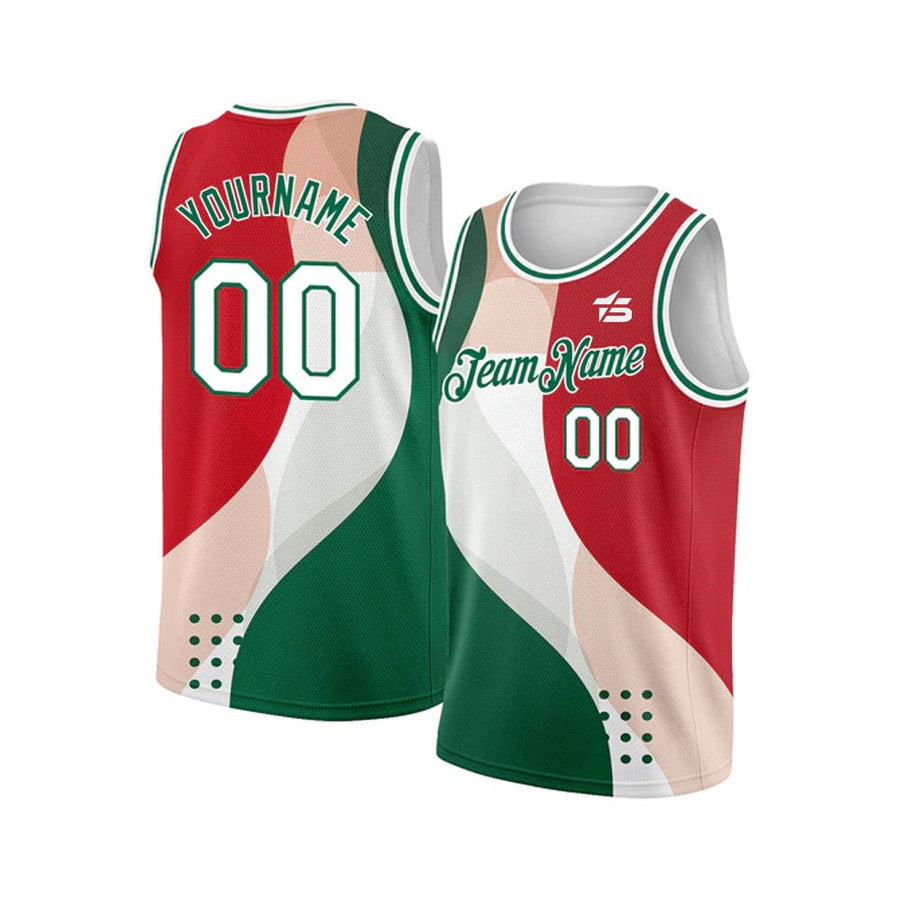 Custom Red White - Kelly Green 3D Mexico Authentic Basketball Jersey - Taxza Sports
