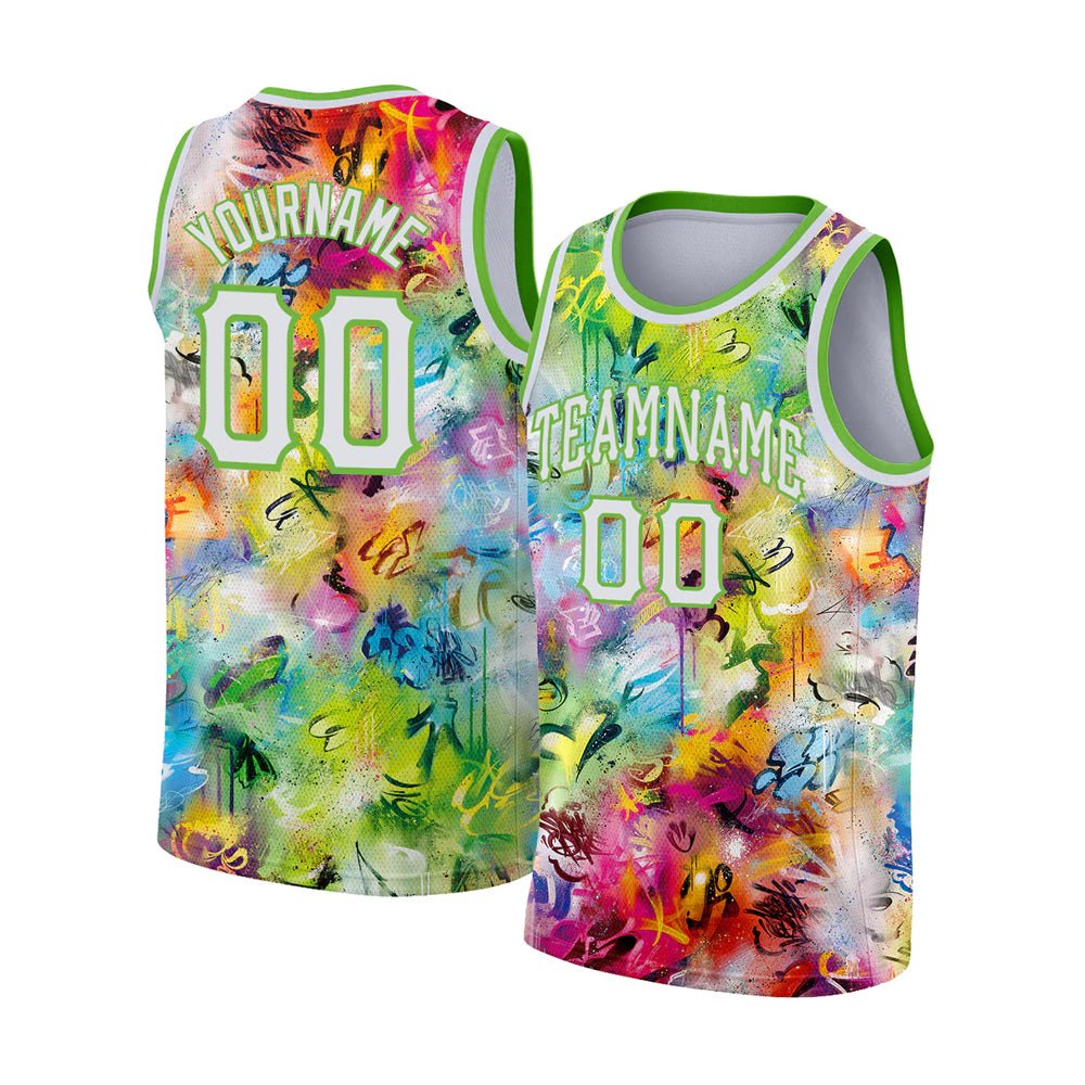 Custom Scratch Graffiti Pattern White - Neon Green 3D Authentic Basketball Jersey - Taxza Sports