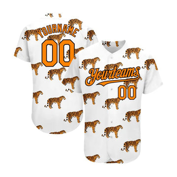Custom White Bay Orange - Black 3D Pattern Design Tiger Authentic Baseball Jersey - Taxza Sports