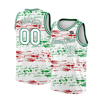 Custom White Kelly Green - Red 3D Mexico Authentic Basketball Jersey - Taxza Sports